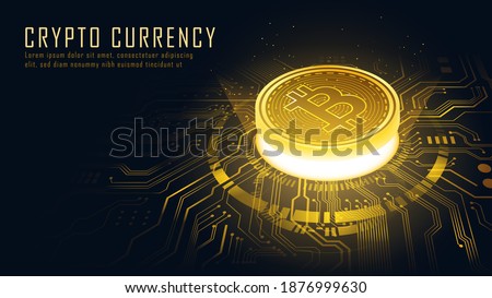 Golden Bitcoin blockchain technology isometric concept suitable for future technology banner or or cover. Isometric vector illustration