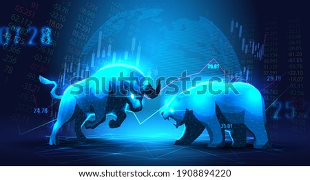 Concept art of Bullish vs Bearish in futuristic idea suitable for Stock Marketing or Financial Investment Foto stock © 