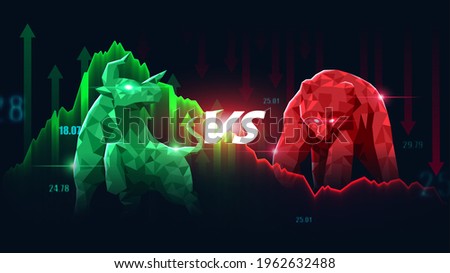 Concept art of Bullish and Bearish Stock Market in futuristic idea suitable for Stock Marketing or Financial Investment Foto stock © 