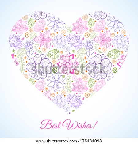 Floral valentine greeting card. Vector abstract background.