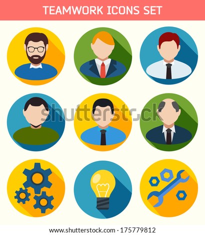 Flat Business Teamwork Icons Set.
