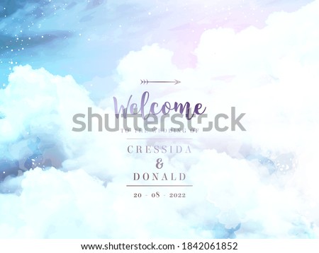 Angelic heaven clouds vector design background. Glamour fairytale backdrop. Plane sky view with white snow. Watercolor frozen style texture. Delicate card. Elegant decoration. Fantasy pastel color
