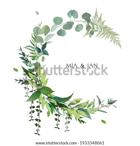 Herbal vector frame. Hand painted plants, branches, leaves on white background. Greenery botanical wedding invitation. Watercolor style. Natural card design. All elements are isolated and editable. Foto d'archivio © 