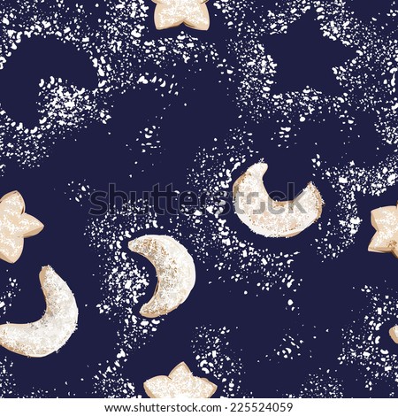 Christmas night star and crescent cookies seamless vector pattern, EPS10 file