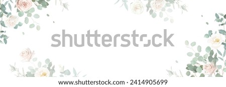 Similar – Image, Stock Photo Watercolor light pink flowers and green leaves bouquet, pastel arrangement illustration