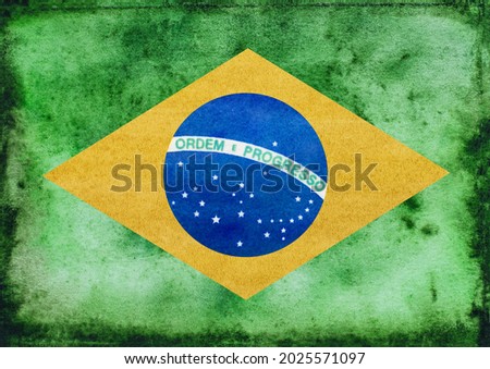 Beautiful watercolor drawing of the Brazilian Flag. Close-up, view from above. National holiday concept. Congratulations for family, relatives, friends and colleagues Foto stock © 