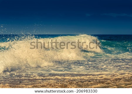 Blue Ocean Wave with spray. Northern Spain
