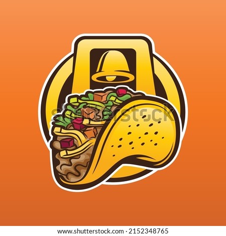Logo Design of Taco with Bell House as a background for Mexican restaurant