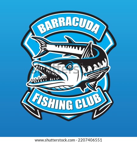 Simple Barracuda Fishing Logo in Blue Color