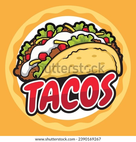 Taco logo design with a circle emblem, thick outline, doused with mayonnaise. Suitable for street food logos, restaurants, neon boxes, banners, labels, etc