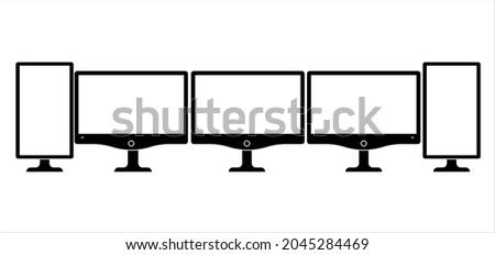Computer Multi Monitor Setup Icon, Computer Pictorial Form Visual Display Output Device Layout, Display Device Vector Art Illustration