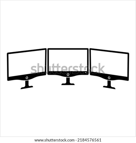 Computer Multi Monitor Setup Icon, Computer Pictorial Form Visual Display Output Device Layout, Display Device Vector Art Illustration