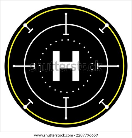 Helipad Icon, Helicopter Landing Pad, Area, Platform, H Letter, Vector Art Illustration