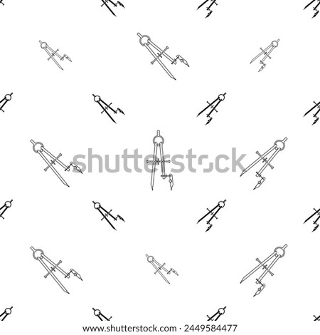 Drafting Compass Icon Seamless Pattern, Pair Of Compasses, Technical Drawing Instrument Vector Art Illustration