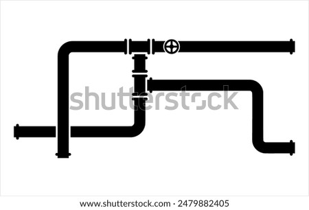 Pipe Icon, Pipe Fitting Icon, Water, Gas, Oil Pipeline, Plumbing Work Vector Art Illustration