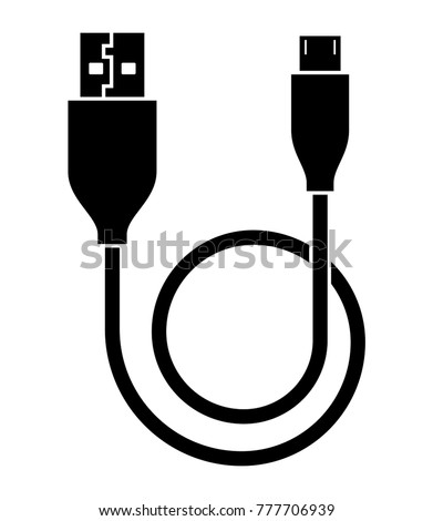 Micro Usb Cable, Usb Cable Vector Art Illustration