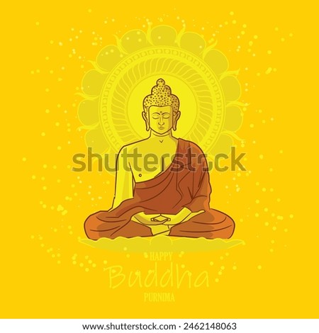 Gautama Buddha meditating on a louts. Vesak day. Buddha Jayanti Bodhi Purnima. 