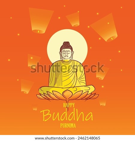 Gautama Buddha meditating on a louts. Vesak day. Buddha Jayanti Bodhi Purnima. 