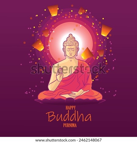 Gautama Buddha meditating on a louts. Vesak day. Buddha Jayanti Bodhi Purnima. 