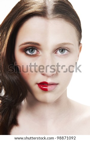 Similar – Image, Stock Photo red made up woman with white and gray hair