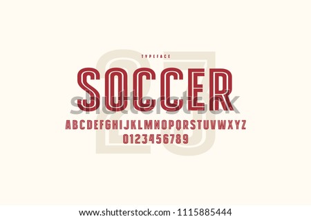 Decorative striped sans serif font. Letters and numbers for logo and emblem design. Color print on white background