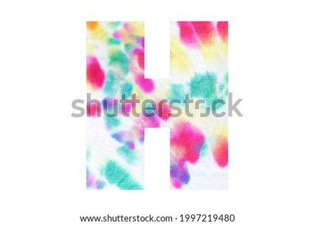 Initial letter H with abstract hand-painted tie dye texture. Isolated on white background. Illustration for headline and logo design Imagine de stoc © 