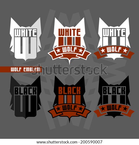 Version emblems black wolf and white wolf in flat style