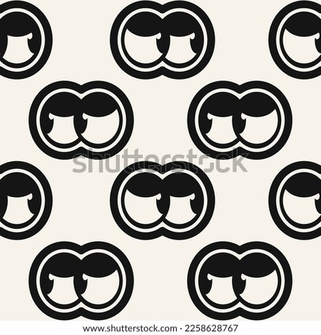 Hippie fun looker eyes seamless pattern for background and home textile design. Black print on white background