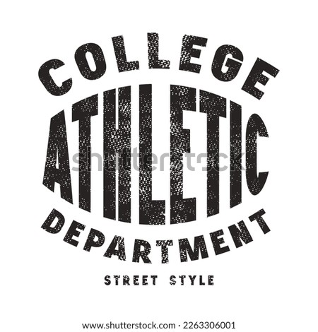 Athletic club typographic emblem for sticker and t-shirt. Graphic design with retro texture. Black print on white background