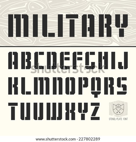 Stencil-plate sanserif font in military style