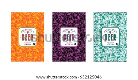 Set of seamless pattern and template labels for craft beer. Set of color variants