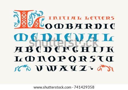 Lombardic medieval capital font. Initial letters for logo and monogram design. Print on white background