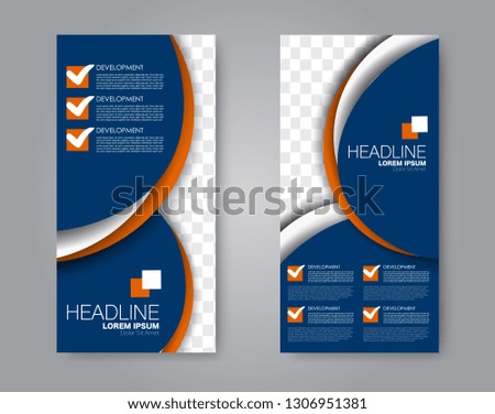 Flyer template. Vectical banner design. Modern abstract two side brochure background. Vector illustration. Blue and orange color.