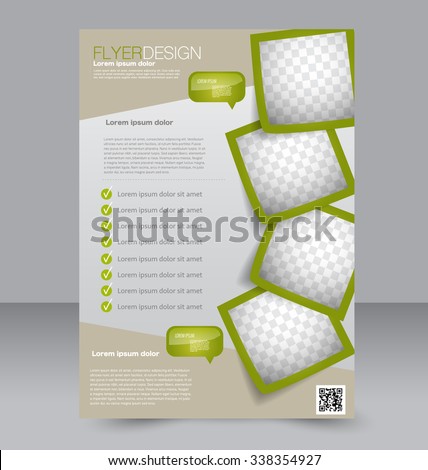 Flyer template. Brochure design. Editable A4 poster for business, education, presentation, website, magazine cover. Green color.