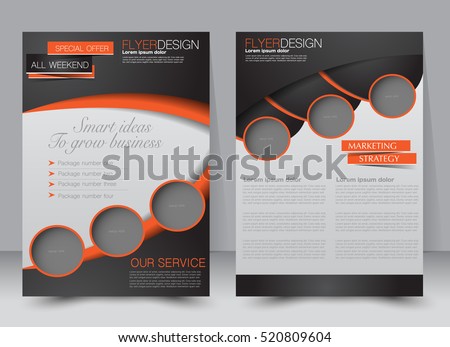 Brochure template. Business flyer. Annual report cover. Editable A4 poster for design, education, presentation, website, magazine page. Black and orange color.