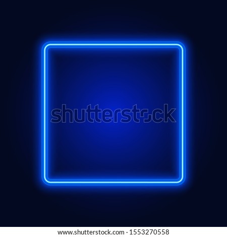 Blue neon square frame, sign on dark background, vector illustration.