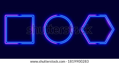Geometric neon frames, bright banners collection, vector illustration.