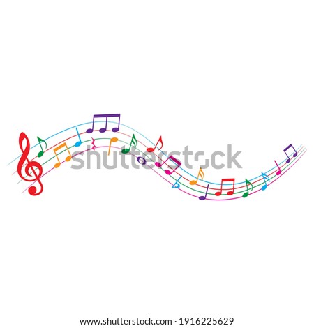 Colorful music notes, isolated on white background, vector illustration.