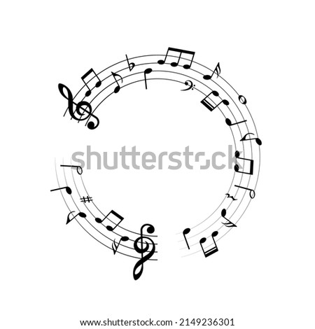Round music notes frame, musical background, vector illustration.