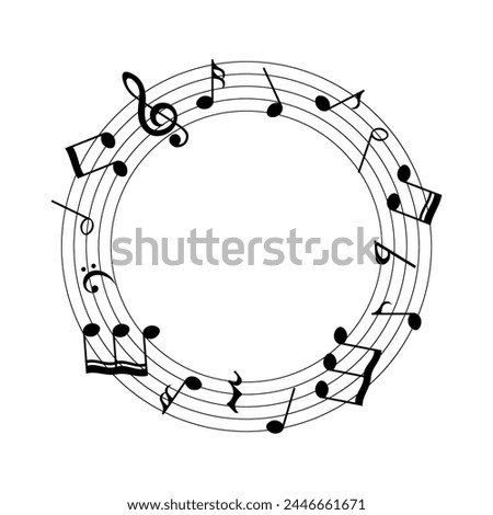 Music notes on round lines, musical vector shape.