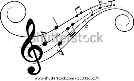 Music notes, with curves and swirls, vector illustration.