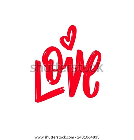 Love word text with heart love sign. Modern typography letters font. Vector art.