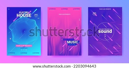 Abstract Music Poster. Geometric Festival Illustration. Techno Sound Flyer. Abstract Music Posters Set. Electronic Party Cover. Vector Dj Background. Gradient Wave Line. Abstract Music Poster.