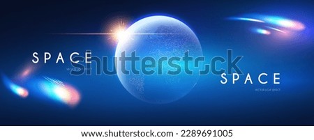 Space background. Universe, Earth planet and motion light. Futuristic design