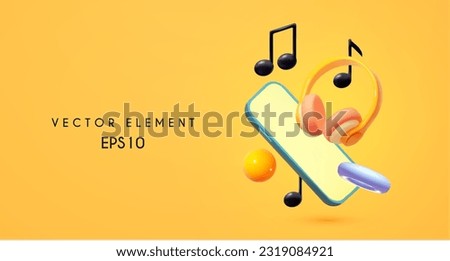 Music concept. Headphones. music notes and retro vocal microphone.