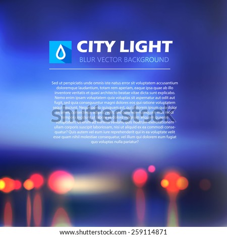 Blur landscape abstract background with lights & ocean. Vector illustration