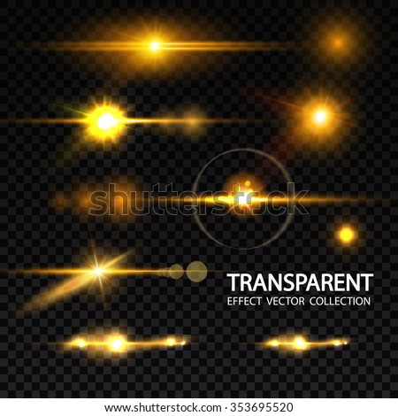 Realistic Lens Flare Elements Collection. Light Effect Transparent Design. Vector illustration