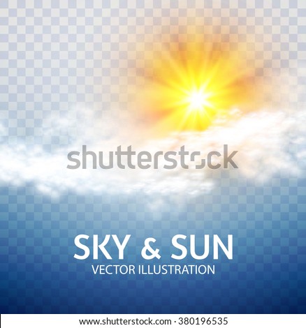 Sun & Cloud. Weather & Forecast Transparent Design. Vector illustration