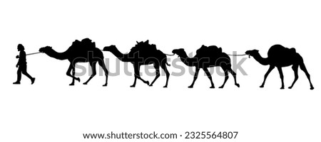 camel caravan silhouette. Camel caravan in the desert. Vector illustration