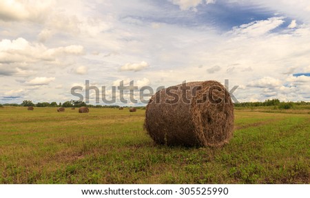 the bale of hay lying on the field against the sky